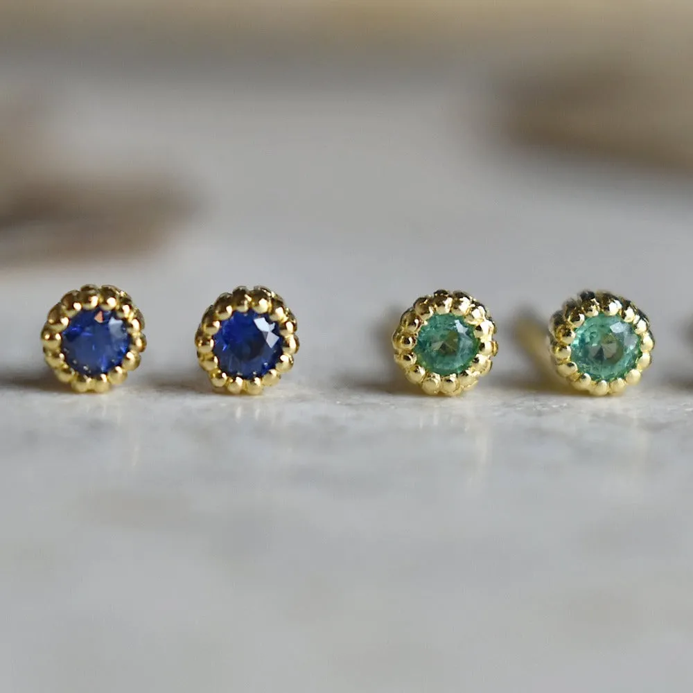 Milgrain Bezel Set Gemstone Stud Earrings