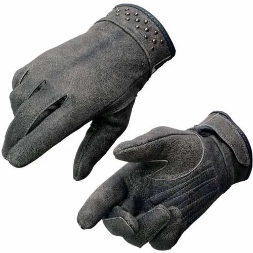 Milwaukee Leather MG7760 Women's Distressed Grey Leather Gel Palm Motorcycle Hand Gloves W/ Stylish ‘Wrist Detailing’