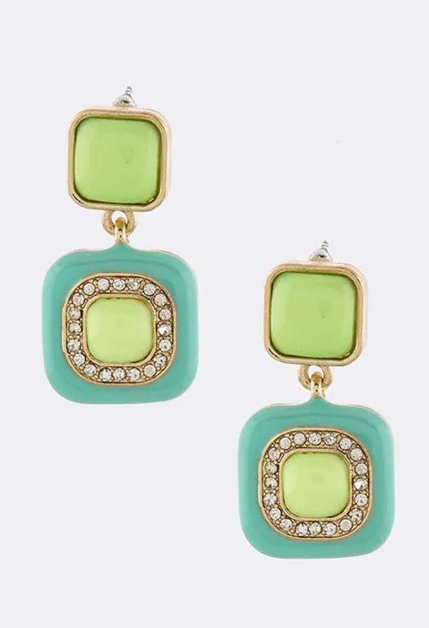 Minty-Lime Squares Earrings