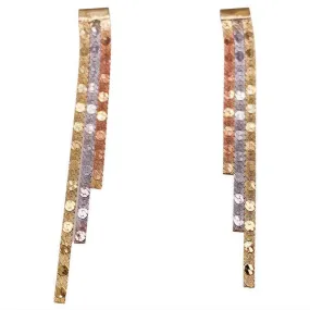 Mixed Metal Earrings Tri-Color Herringbone Drops 1.25-2 Inches 14K Gold Chains