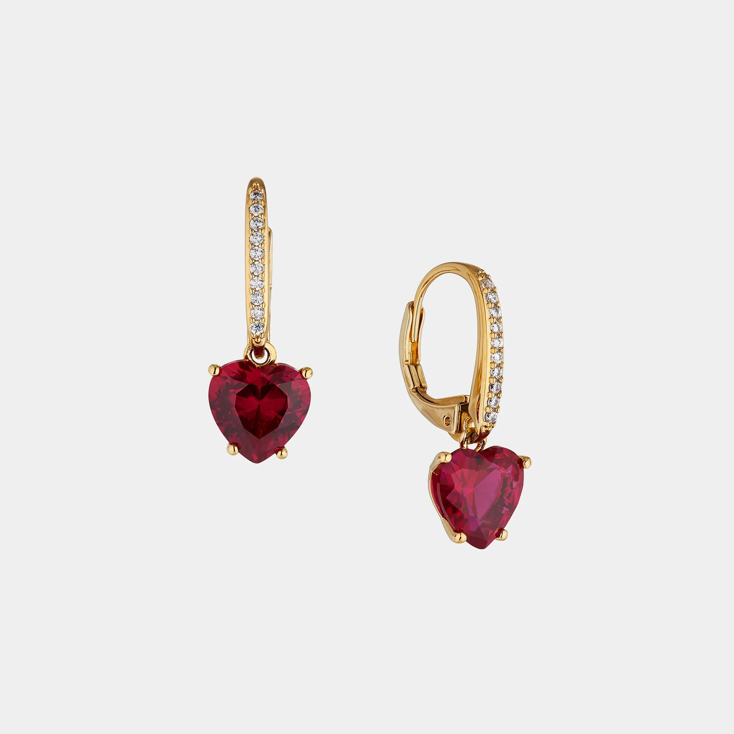 MODERN LOVE RUBY HEART LEVERBACK EARRINGS