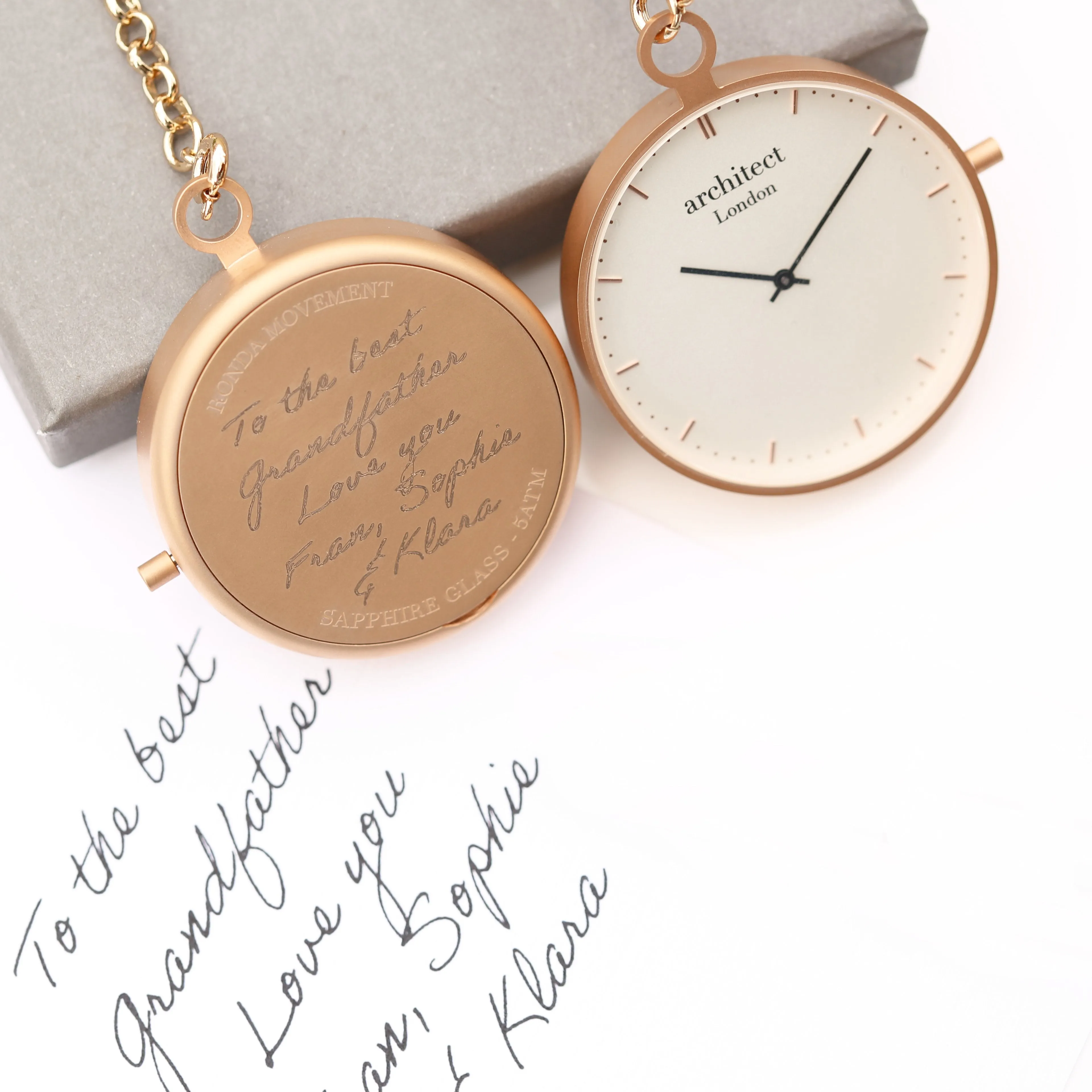 Modern Pocket Watch Rose Gold - Handwriting Engraving