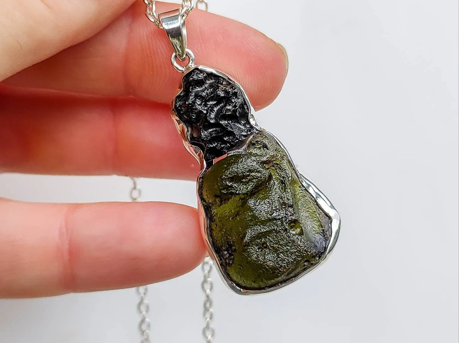 Moldavite & Tibetan Tektite Double Stone Necklace