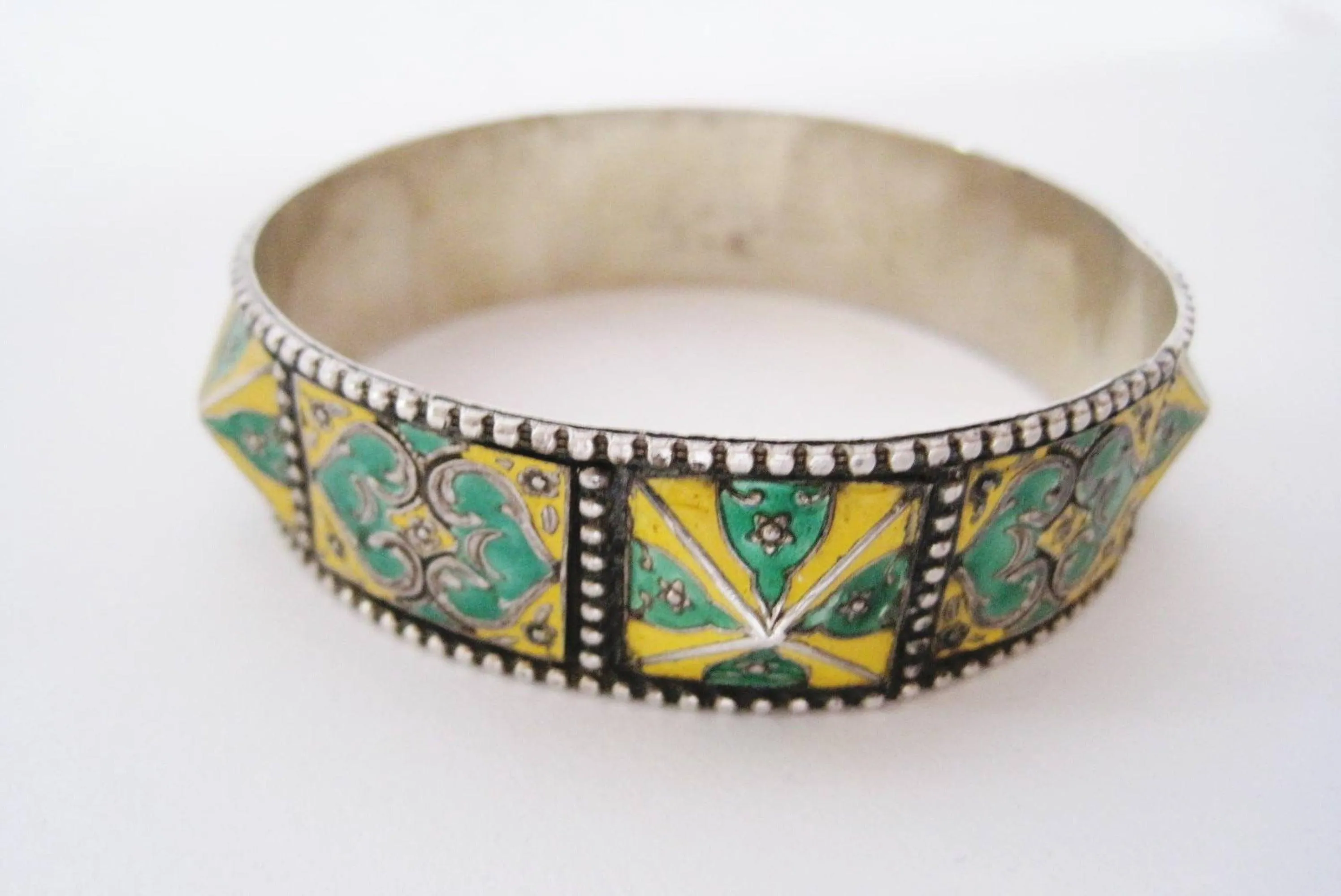 Moroccan Silver and Enamel Bangle