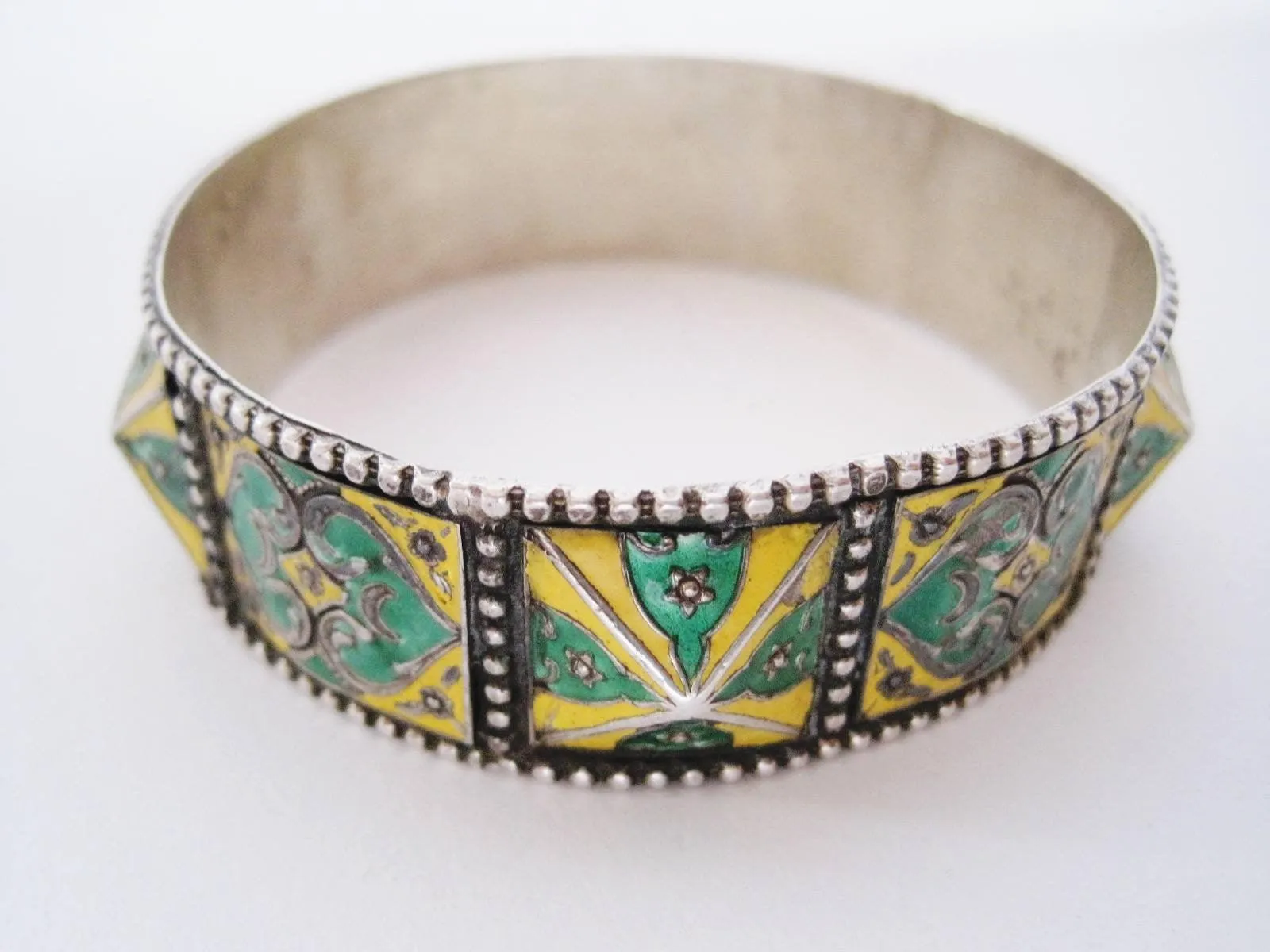 Moroccan Silver and Enamel Bangle