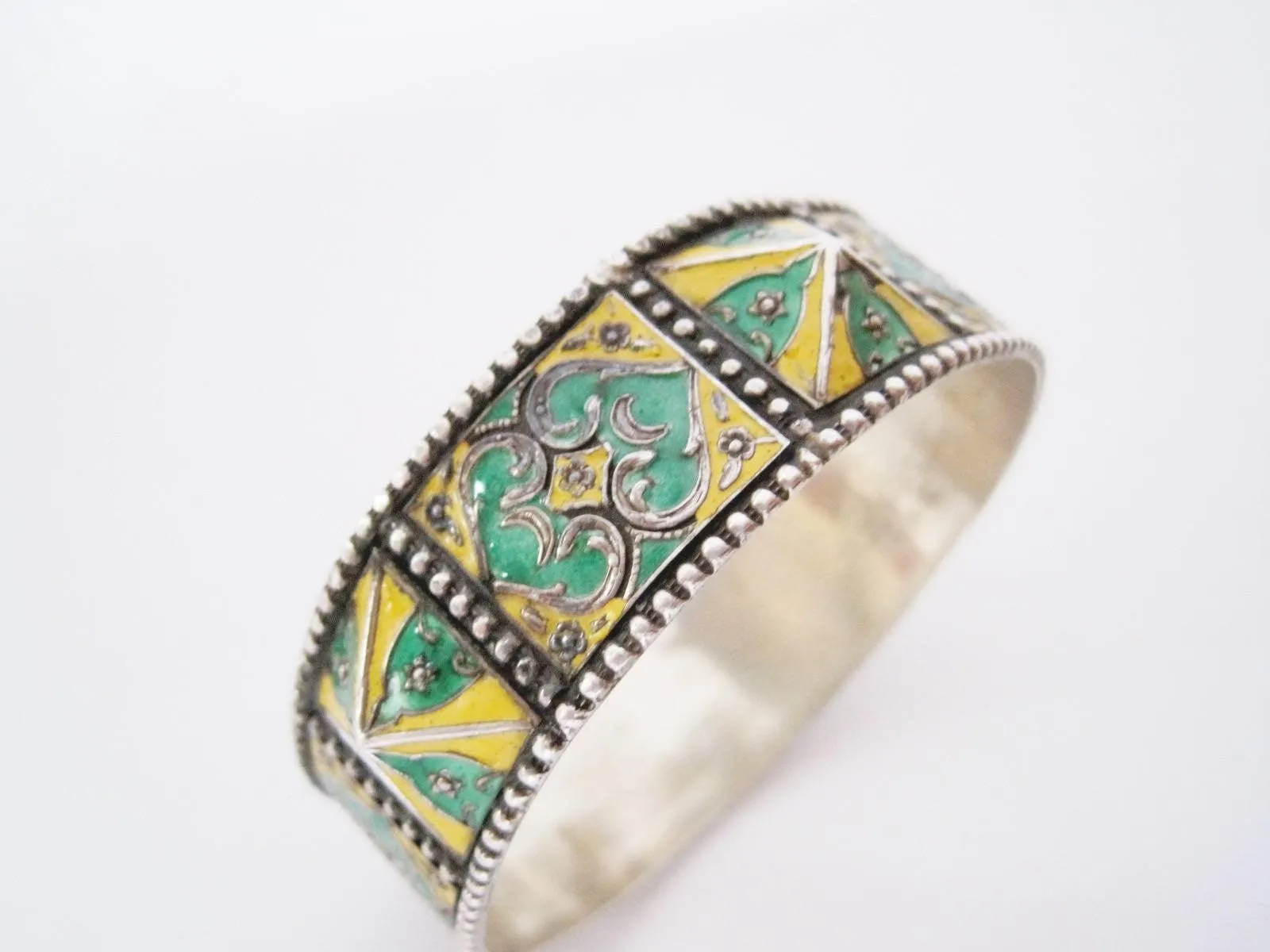 Moroccan Silver and Enamel Bangle