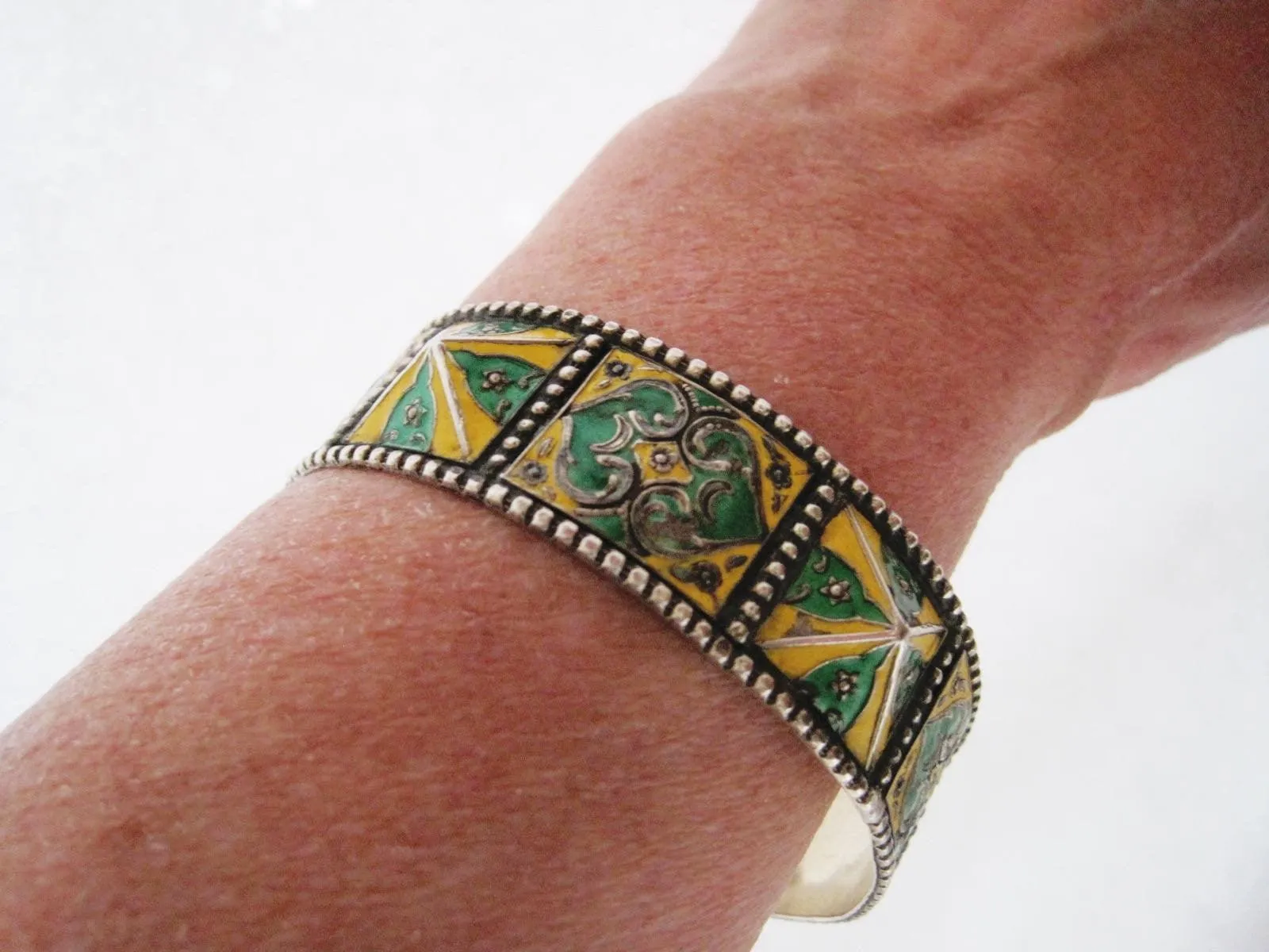 Moroccan Silver and Enamel Bangle