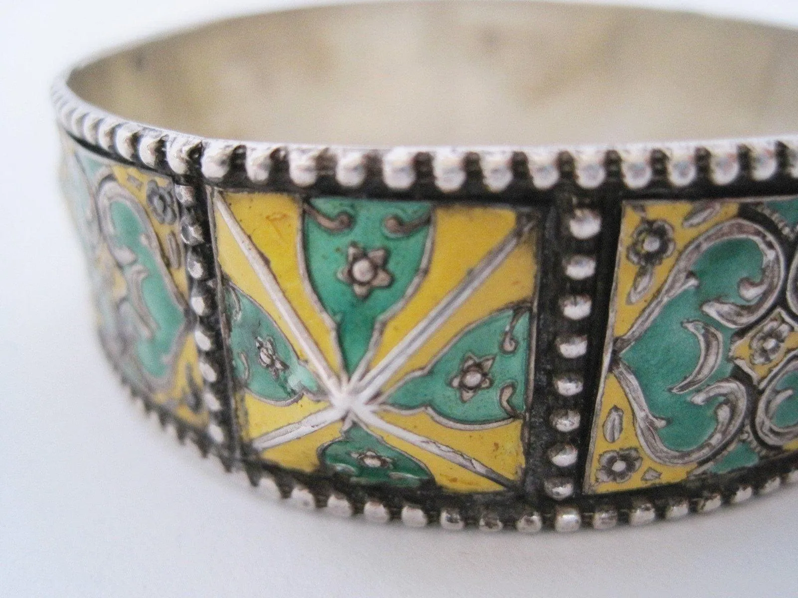 Moroccan Silver and Enamel Bangle