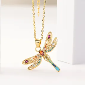 Multi-Color Garnet Cubic Zirconia Dragonfly Pendant Necklace