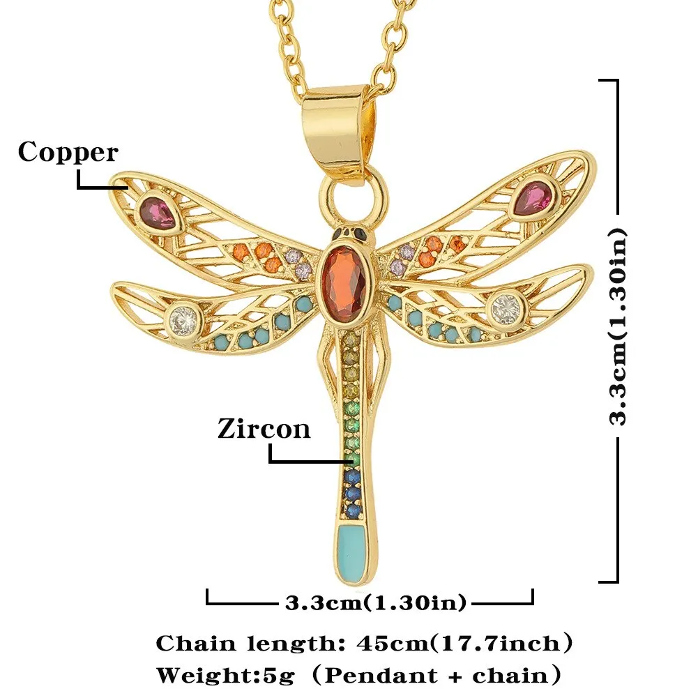 Multi-Color Garnet Cubic Zirconia Dragonfly Pendant Necklace