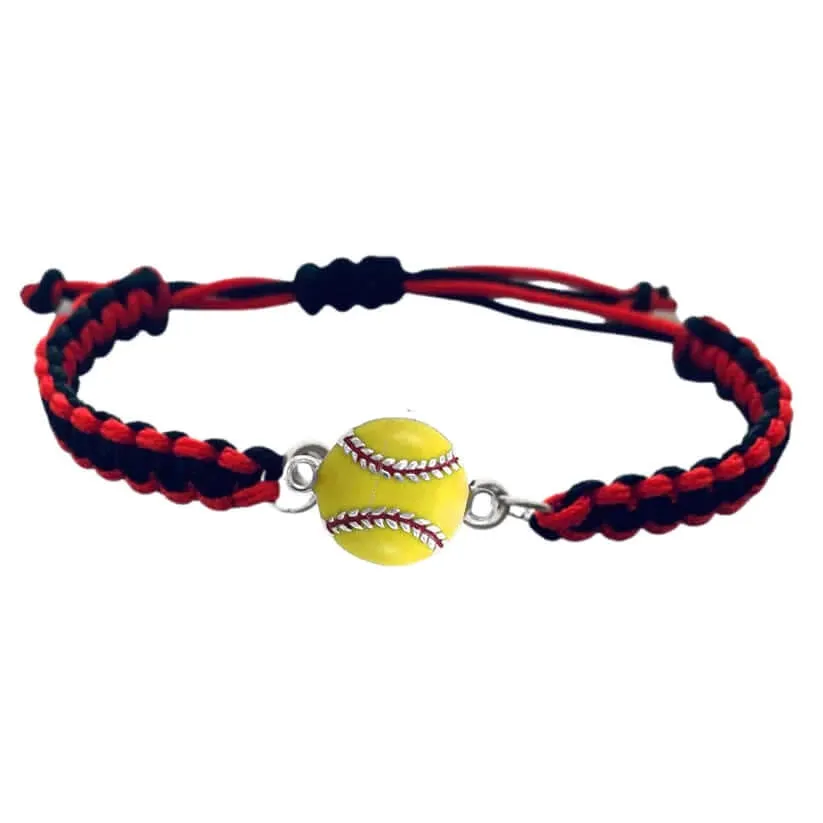 Multi Colored Softball Rope Bracelet - Pick Colors & Charms