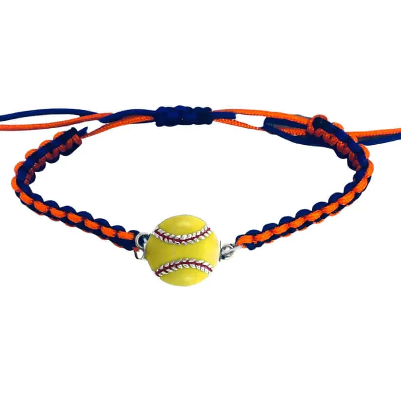 Multi Colored Softball Rope Bracelet - Pick Colors & Charms