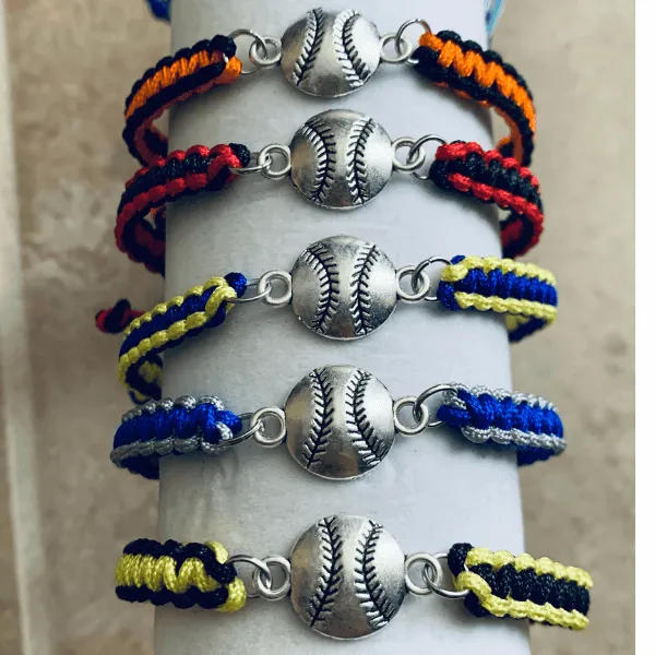 Multi Colored Softball Rope Bracelet - Pick Colors & Charms