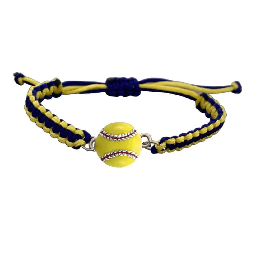 Multi Colored Softball Rope Bracelet - Pick Colors & Charms