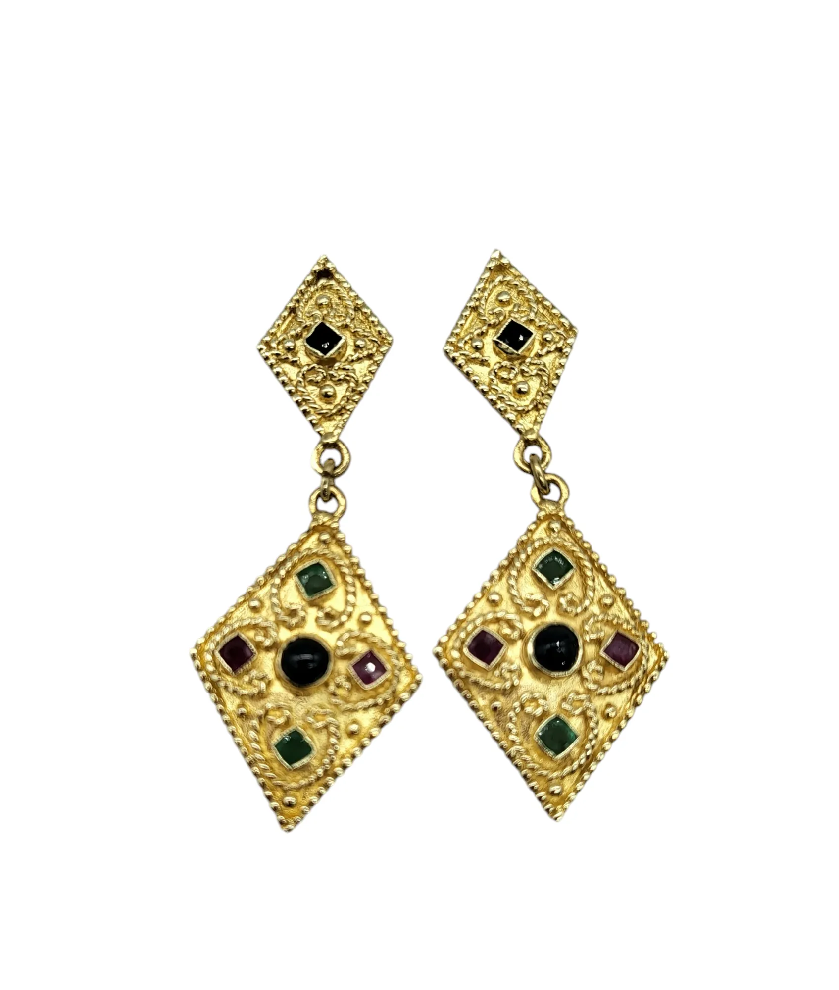 Multi Stone 22 Karat Gold Earrings