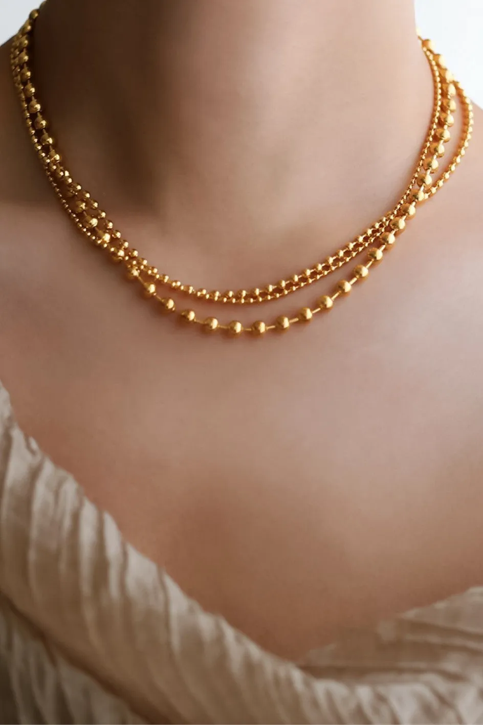 Multi Strand Gold Ball Chain Necklace