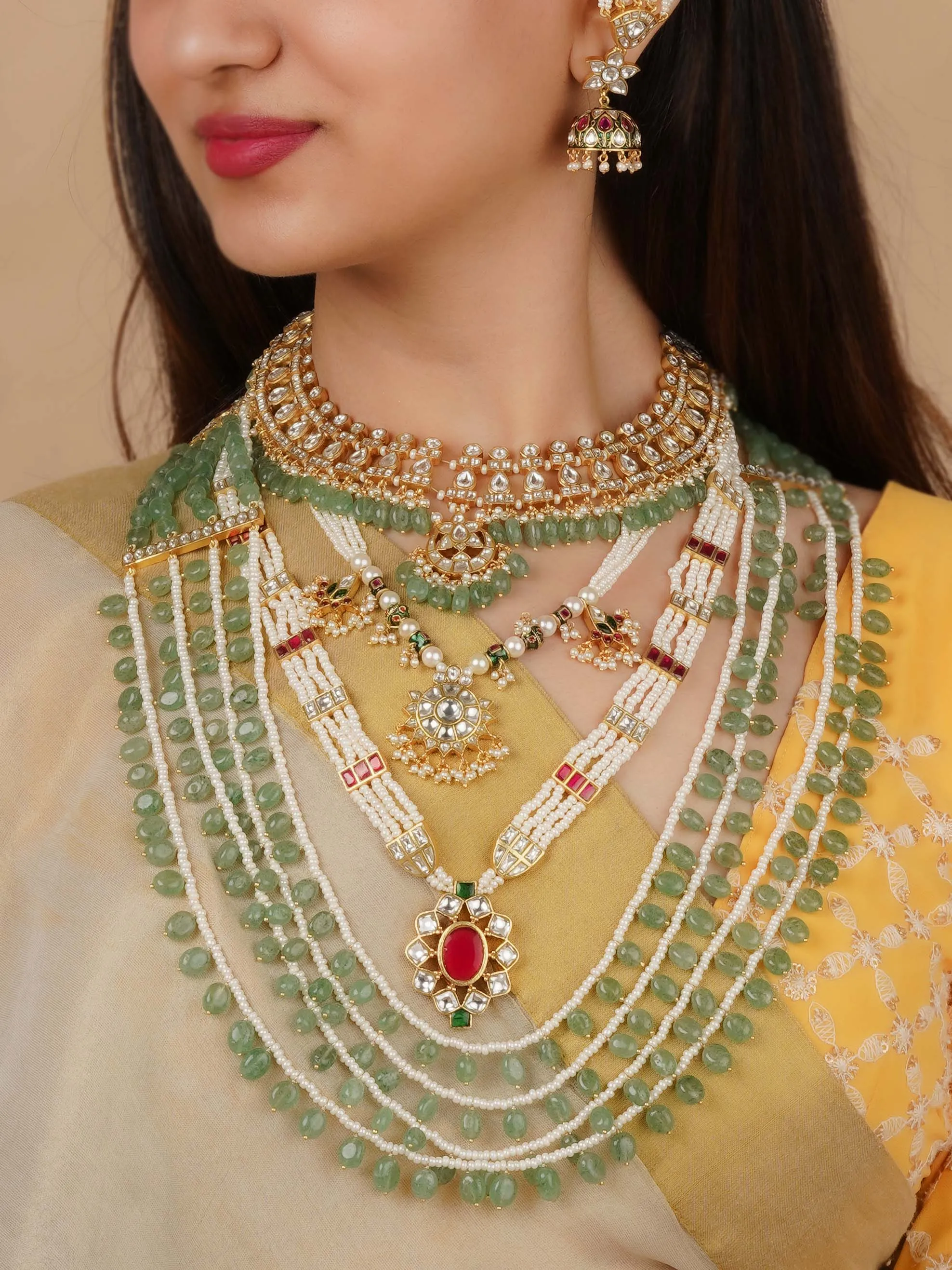 Multicolor Gold Plated Jadau Kundan Necklace Set - MS2160M