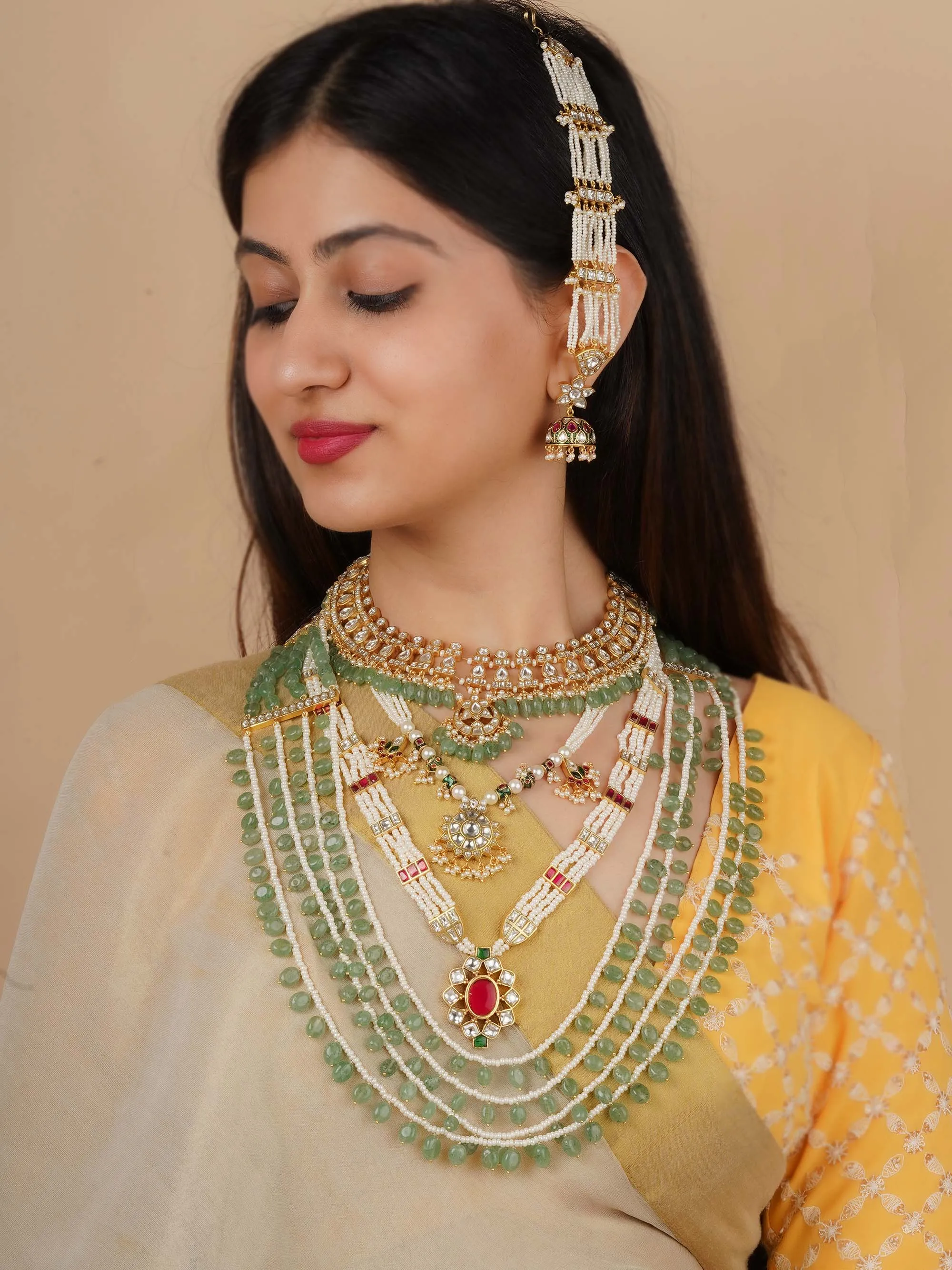 Multicolor Gold Plated Jadau Kundan Necklace Set - MS2160M