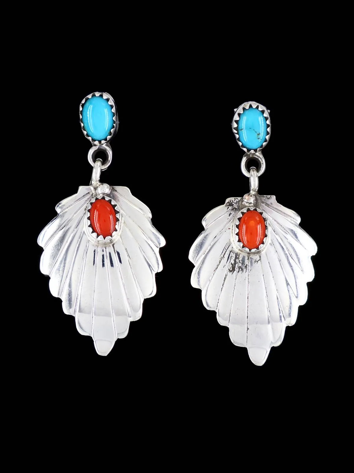 Native American Jewelry Coral and Turquoise Post Earrings