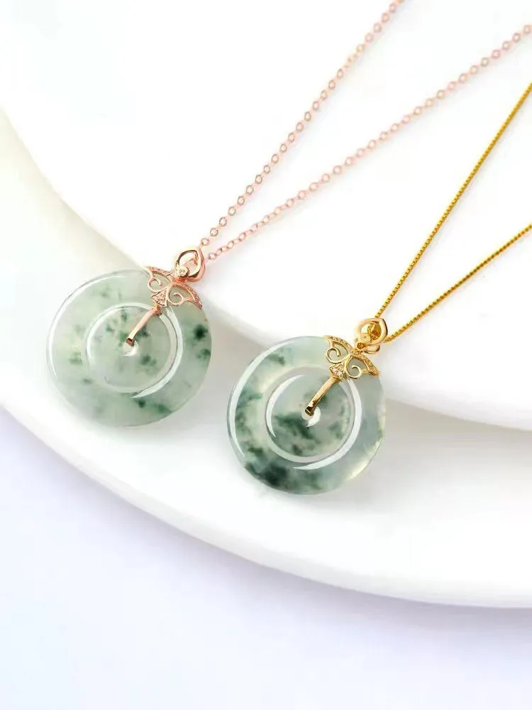 Natural Ice Jadeite Jade Chinese Concentric Knot「Health Harmony & Happiness」Ping An Kou Pendant Necklace for Women