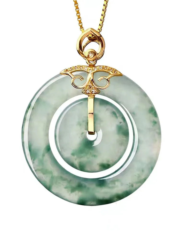 Natural Ice Jadeite Jade Chinese Concentric Knot「Health Harmony & Happiness」Ping An Kou Pendant Necklace for Women