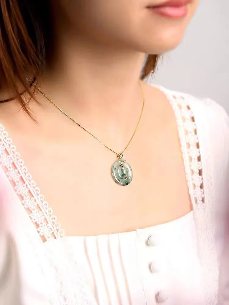 Natural Ice Jadeite Jade Chinese Concentric Knot「Health Harmony & Happiness」Ping An Kou Pendant Necklace for Women