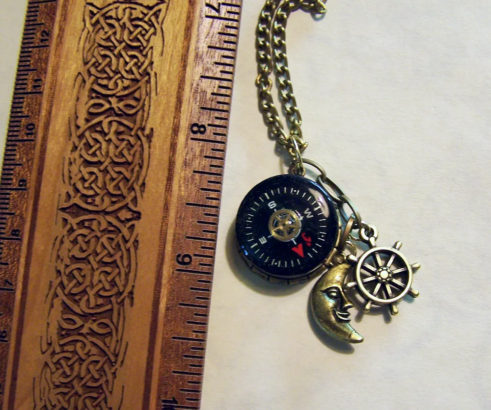 Nautical Brass Compass Pendant Necklace