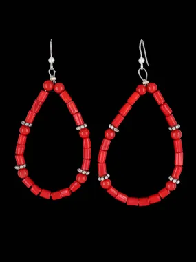 Navajo Dyed Bamboo Coral Beaded Dangle Earrings