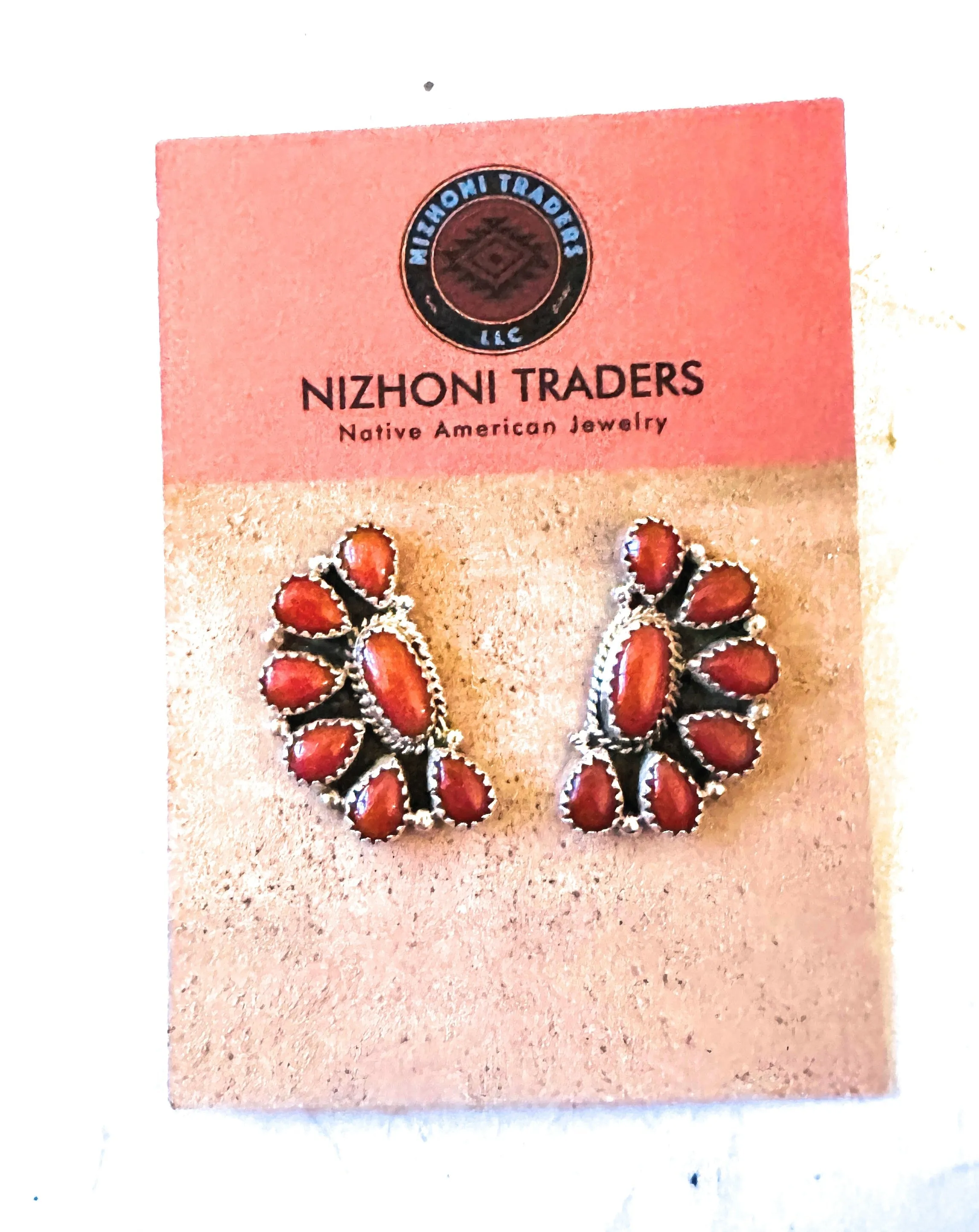 Navajo Sterling Silver & Coral Cluster Post Earrings