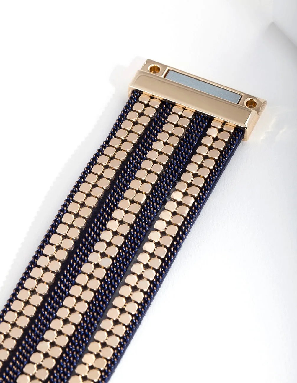 Navy Gold Triple Row Bracelet