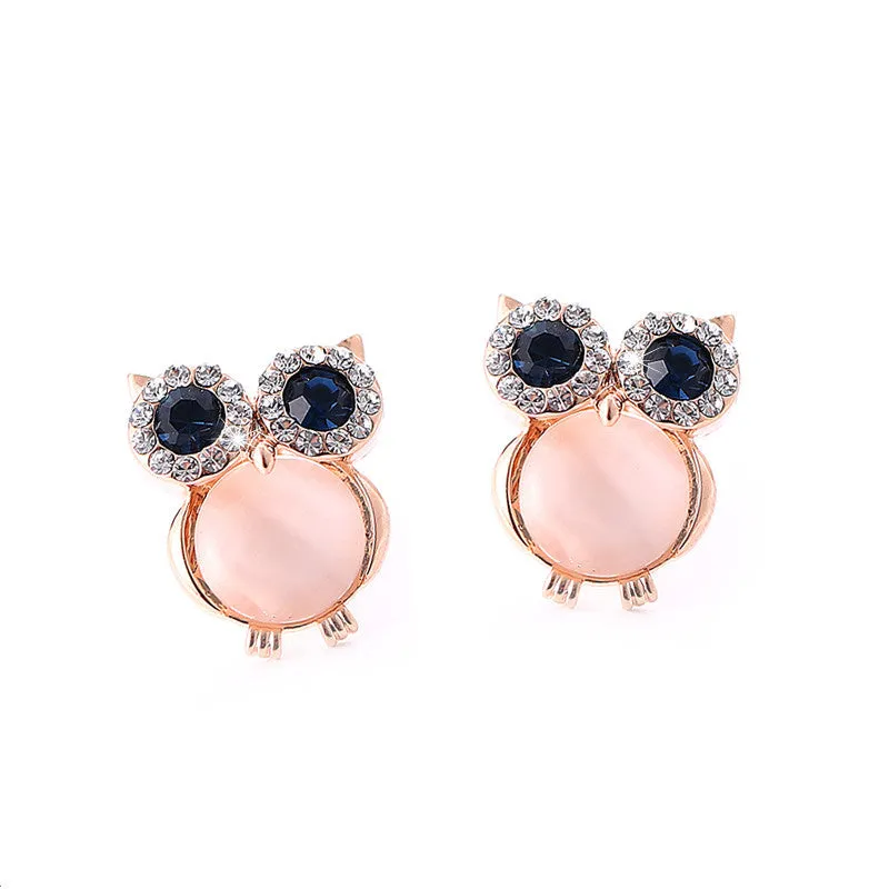 New Design Owl Earrings Zinc Alloy Opal Black Gun Plated And Gold Plated Stud Earrings For Women Fashion Brand Earring Jewelry