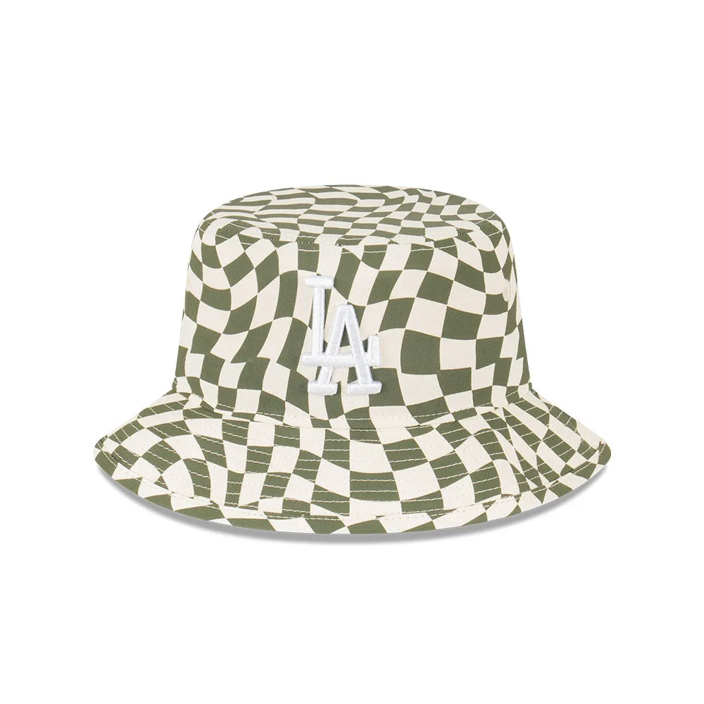 New Era Bucket MLB Wrap Check Los Angeles Dodgers Chrome White Olive