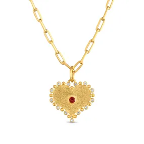 New! Statement Heart Gemstone Necklace - Garnet