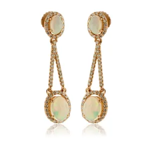 Opal Cabochon & Diamond Dangle Style Earrings