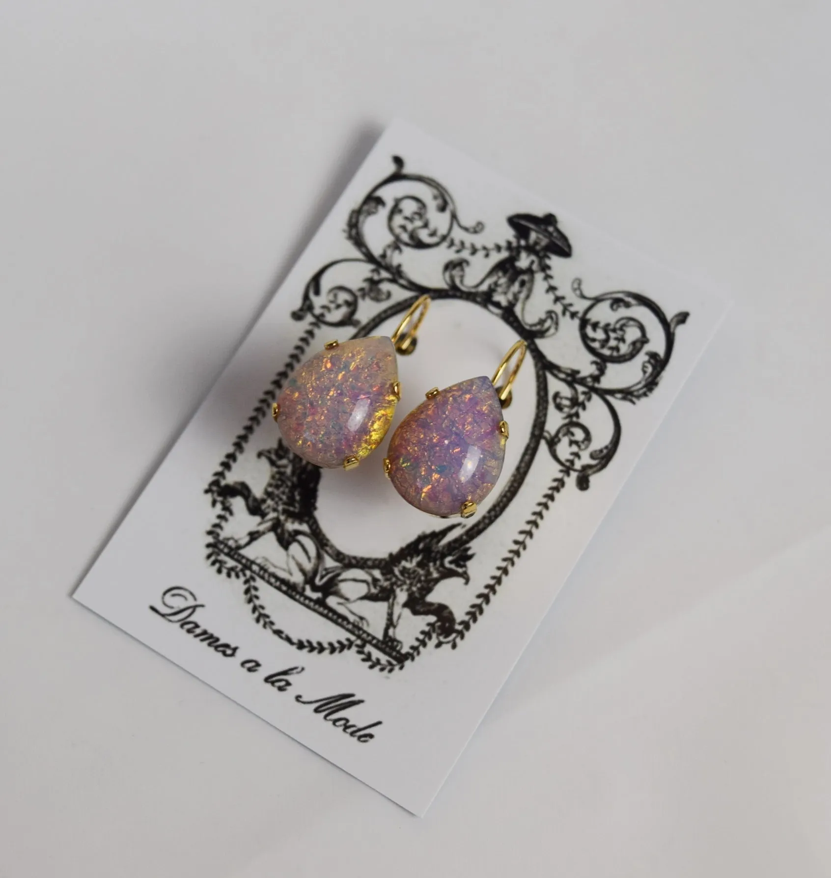 Opal Glass Earrings - Large Teardrop