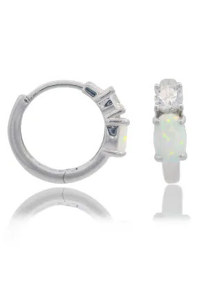 OPAL GLOW WHITE CREATED OPAL HOOP EARRINGS SILVER