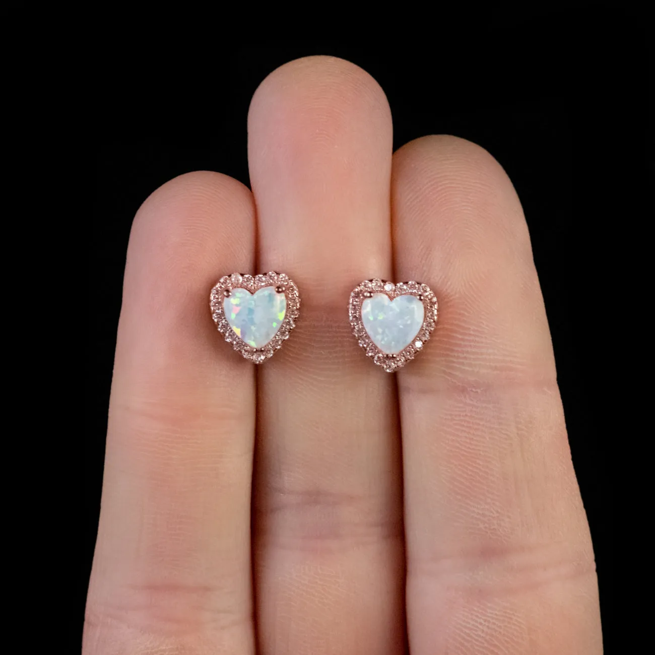 Opal Paste Heart Earrings 9Ct Rose Gold Sterling Silver