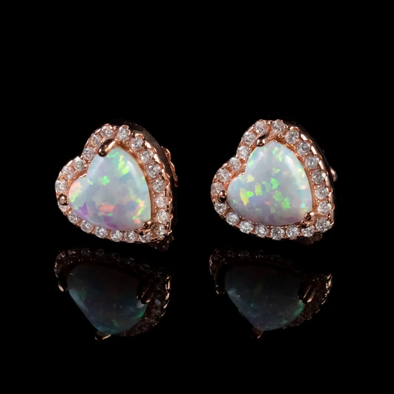 Opal Paste Heart Earrings 9Ct Rose Gold Sterling Silver