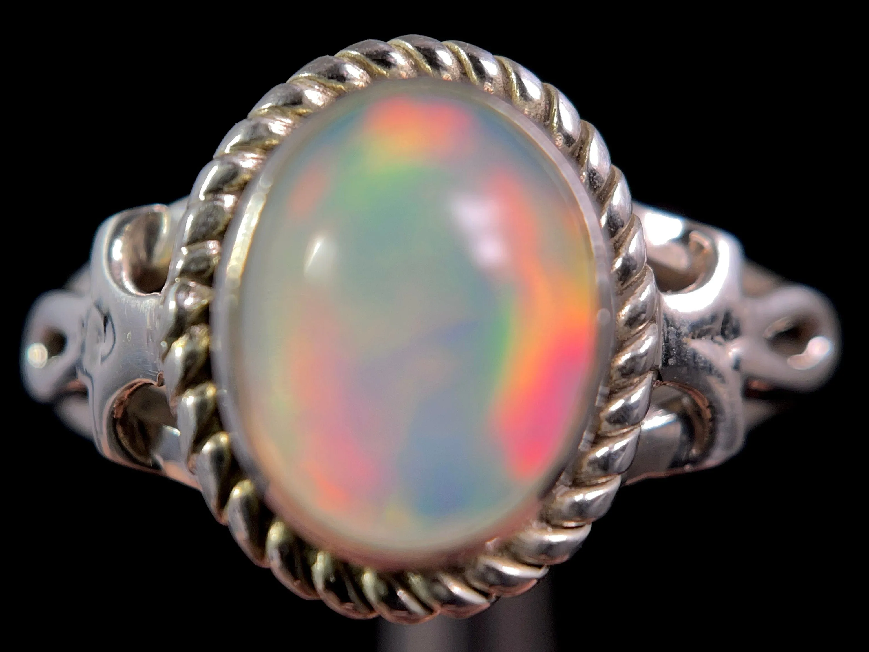 OPAL RING - Sterling Silver, Size 9.5 - Ethiopian Opal Rings for Women, Bridal Jewelry, Welo Opal, 49170