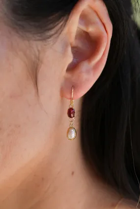 Oval Ruby & Pearl Drop Earrings