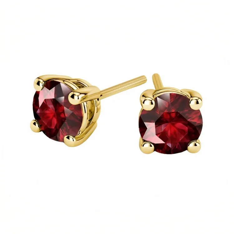 Paris Jewelry 18k Yellow Gold 2 Pair Created Ruby 4mm Round & Princess Cut Stud Earrings Plated