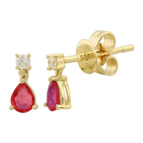 Pear Ruby Diamond Stud Earrings