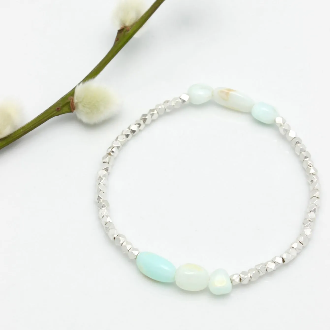 Peruvian Blue Opal & Fine Silver Stretch Bracelet