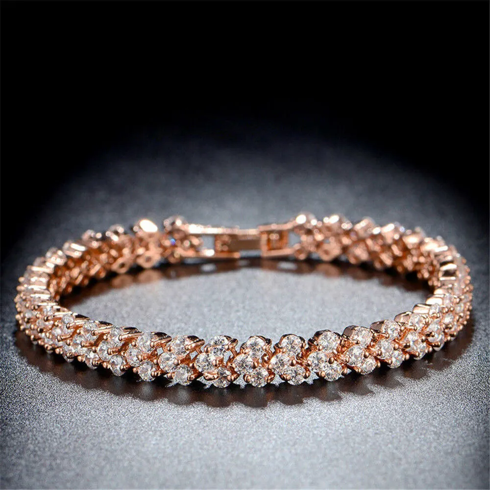 Petite Size 14K Rose Gold Plated Cubic Zirconia Tennis Bracelet 6.38