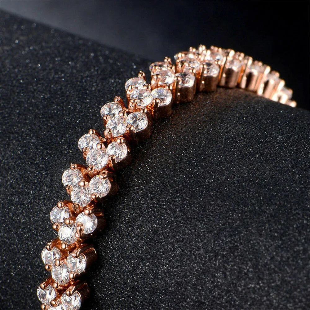 Petite Size 14K Rose Gold Plated Cubic Zirconia Tennis Bracelet 6.38