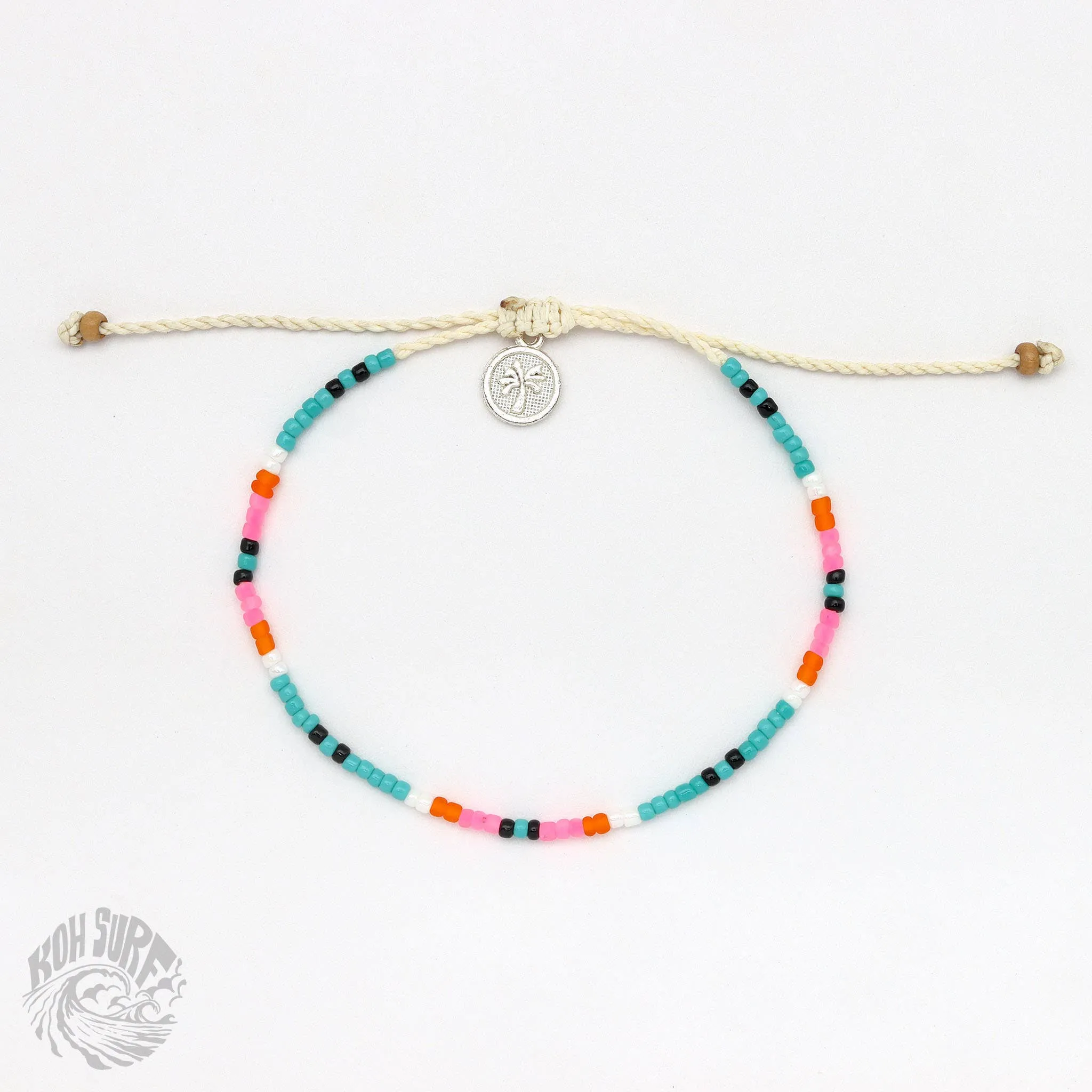 Pineapple Island -  Alila Dainty Beaded Anklet, Beach Anklet by Koh Surf: White & Pink