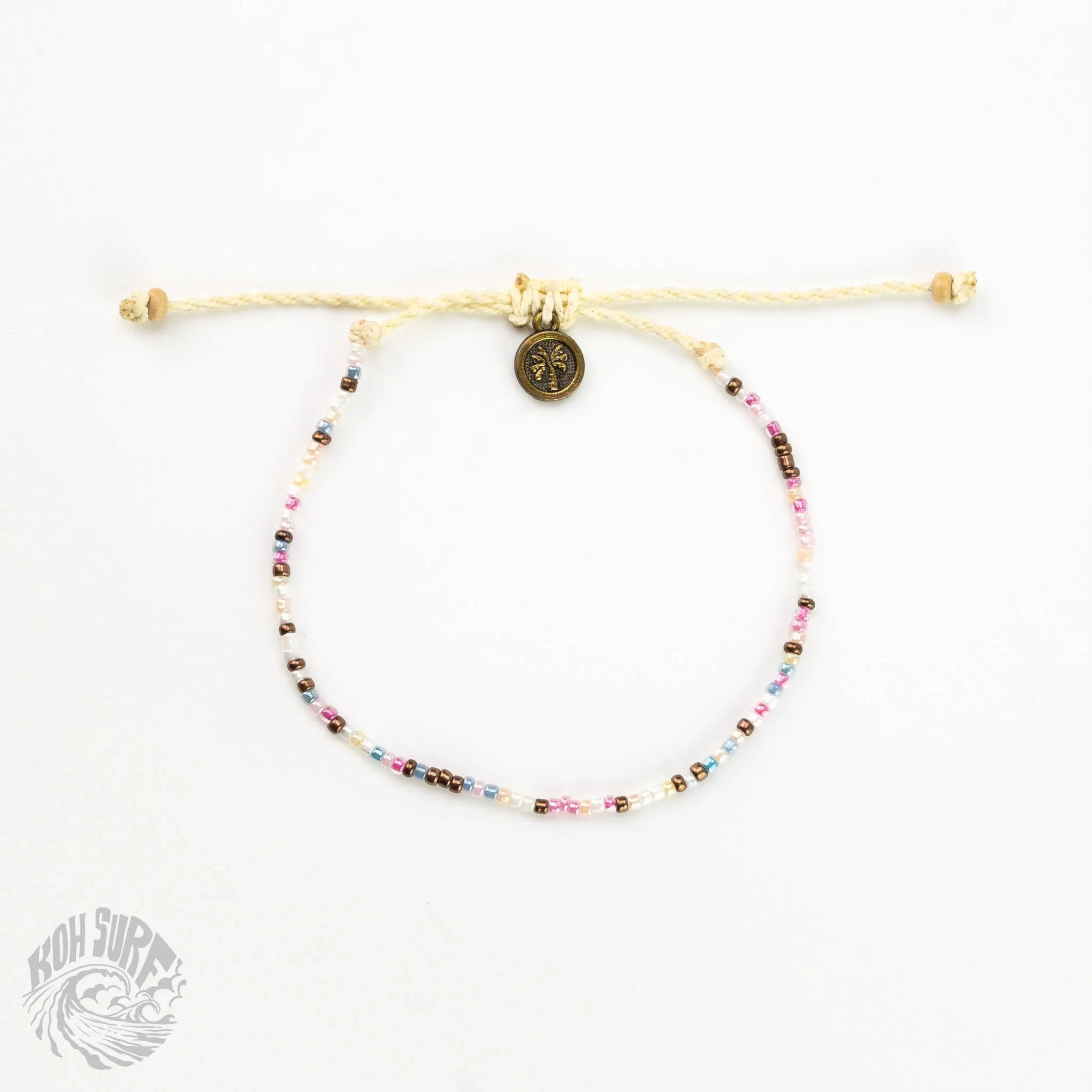 Pineapple Island -  Alila Dainty Beaded Anklet, Beach Anklet by Koh Surf: White & Pink