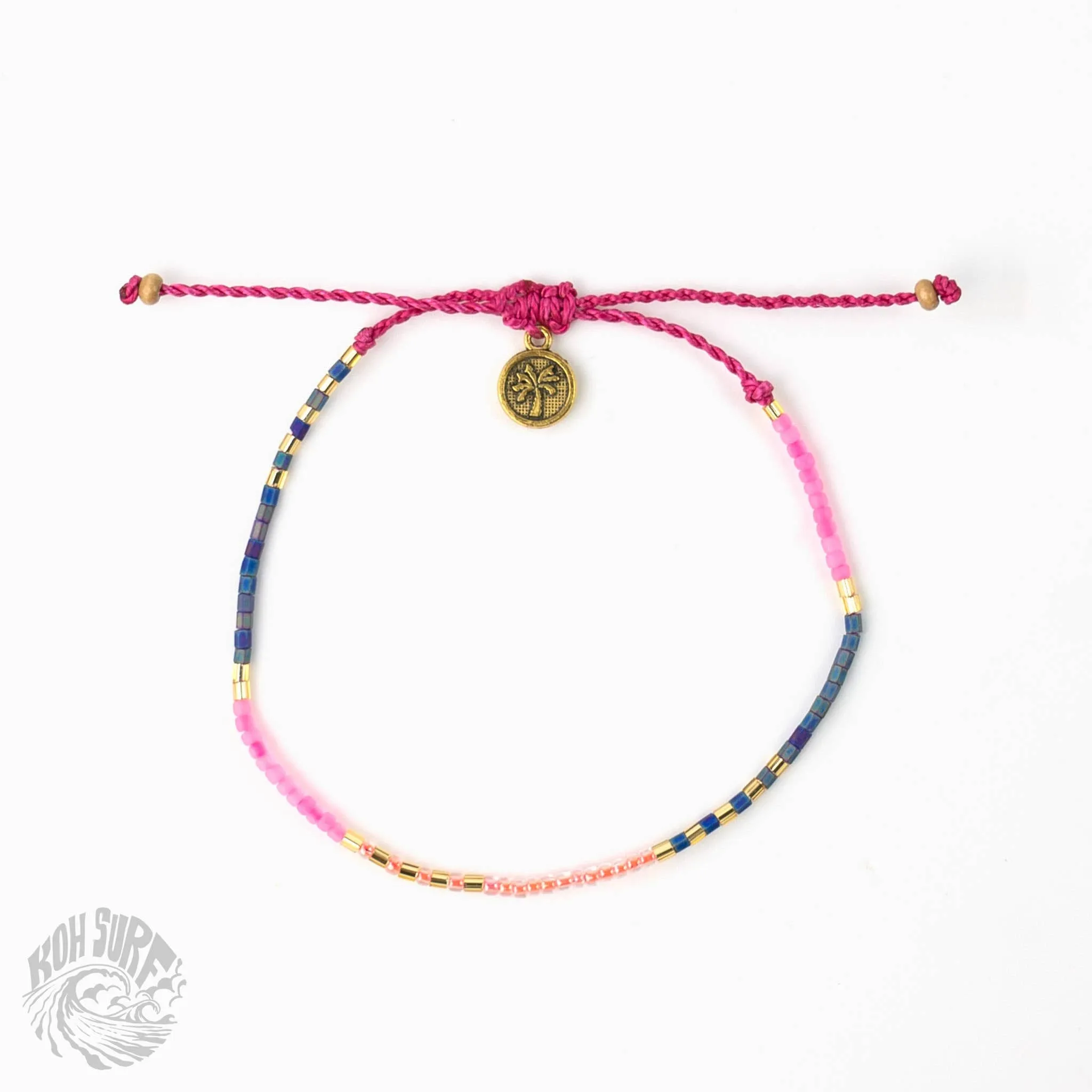 Pineapple Island -  Alila Dainty Beaded Anklet, Beach Anklet by Koh Surf: White & Pink