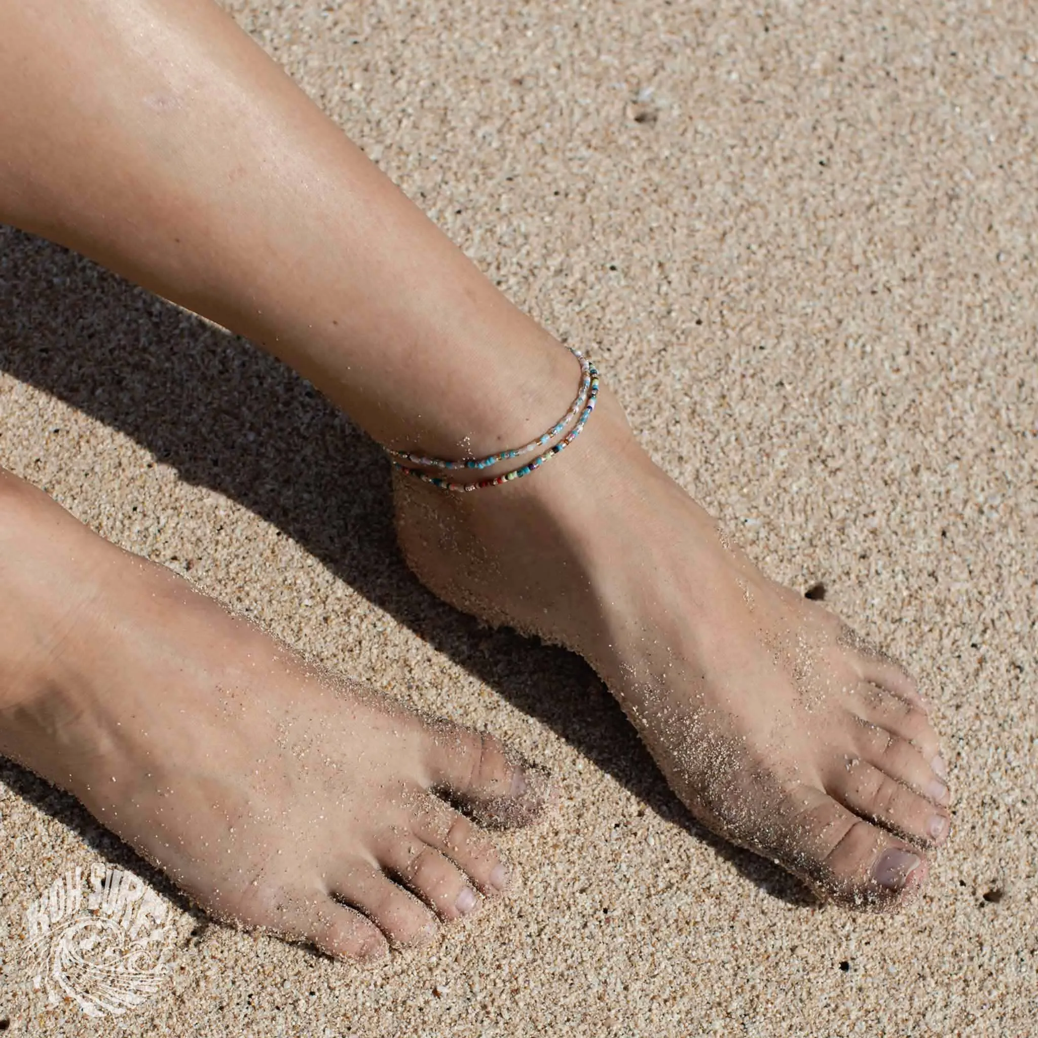 Pineapple Island -  Alila Dainty Beaded Anklet, Beach Anklet by Koh Surf: White & Pink