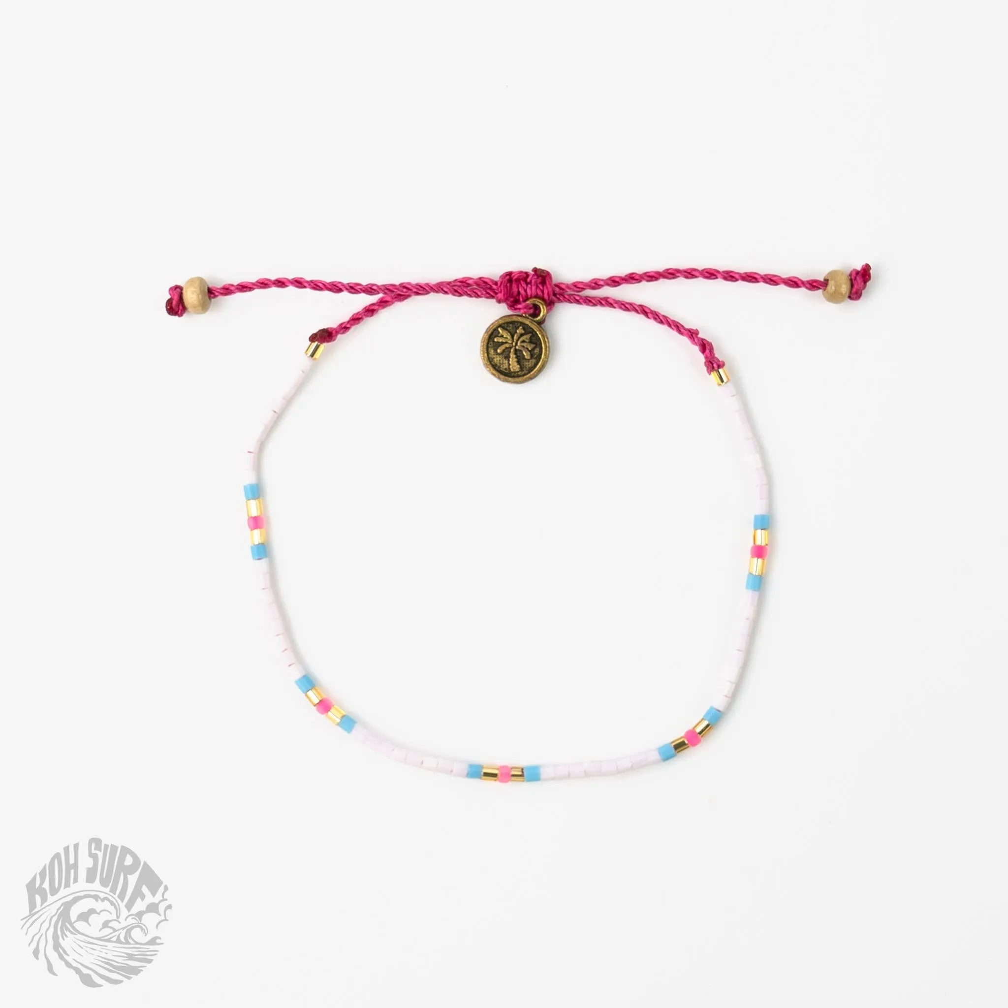 Pineapple Island -  Alila Dainty Beaded Anklet, Beach Anklet by Koh Surf: White & Pink